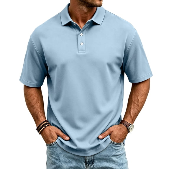 Golf Shirts for Men Quick Dry Performance Polo Short Sleeve Collared Shirt Light Blue L