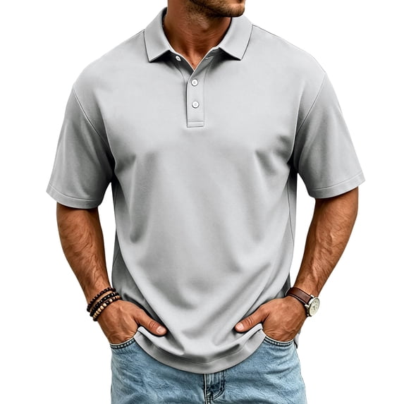 Golf Shirts for Men Quick Dry Performance Polo Short Sleeve Collared Shirt Light Gray M
