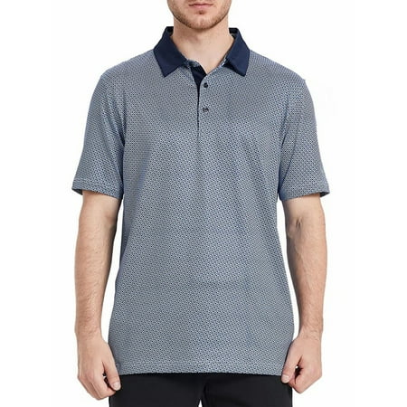 SYLCLEG Golf Shirts for Men Dry Fit Print Performance Moisture Wicking Polo Shirt,BLUISH UMBRELLA,L