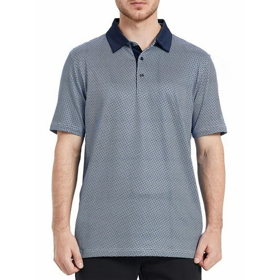 SYLCLEG Golf Shirts for Men Dry Fit Print Performance Moisture Wicking Polo Shirt,BLUISH UMBRELLA,L