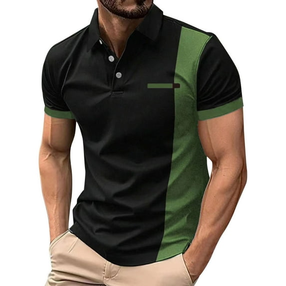 Golf Shirts for Men Funny Polo Print Performance Short Sleeve Mens Green Polo Classic Contrast Collar Shirt Slim Fit Casual Tops