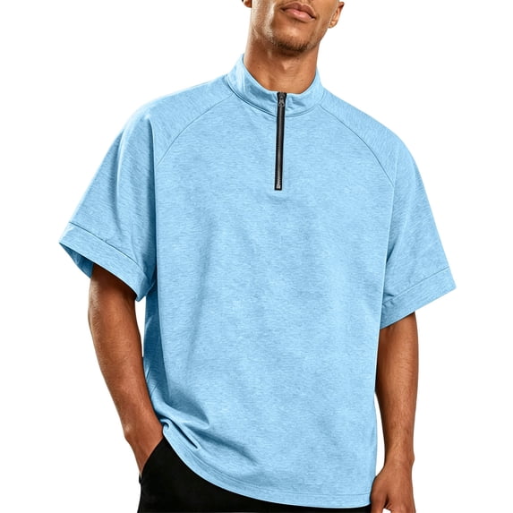 Golf Shirts for Men Half Zipper Relaxed Fit Drop Shoulder Summer Tee Classic Breathable Comfortable Style Solid Top, L