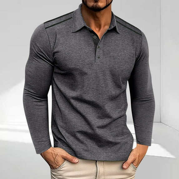Golf Shirts for Men Long Sleeve Business Work Tshirts Shirt Mens Casual Color Block Breathable Pullover Button Collared Basic Workout Tees Tops