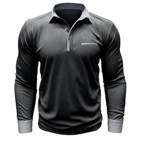 Golf Shirts for Men Long Sleeve Button Collared T-Shirts Mens Casual Color-Block Pullover Breathable Basic Athletic Workout Tees Tops