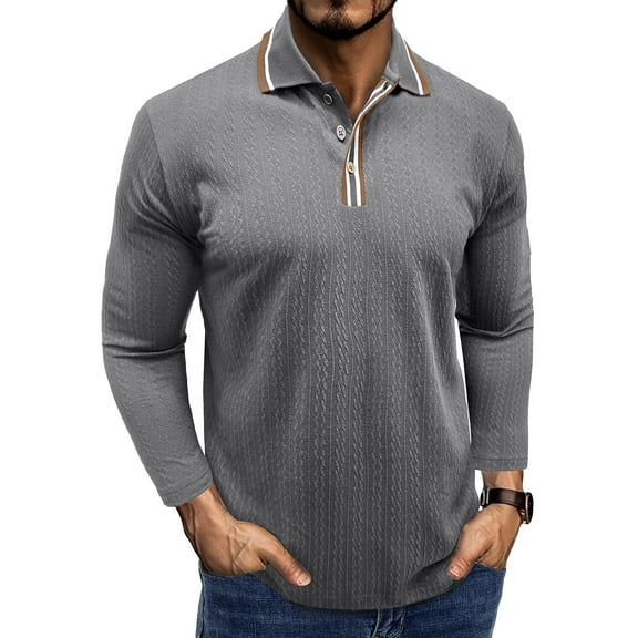 Golf Shirts for Men Long Sleeve Button Collared Tshirts Shirt Men Casual Color Block Pullover Comfort Lapel Business Work Tees Tops