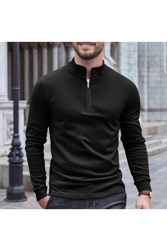 Golf Shirts for Men Long Sleeve Half Zip Stand Collar Regular Fit Fleece Undershirts