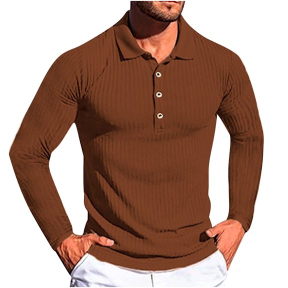 Golf Shirts for Men Long Sleeve Knit Sweater Button Up Crew Neck Stretchy Fall Winter Pullover Undershirts