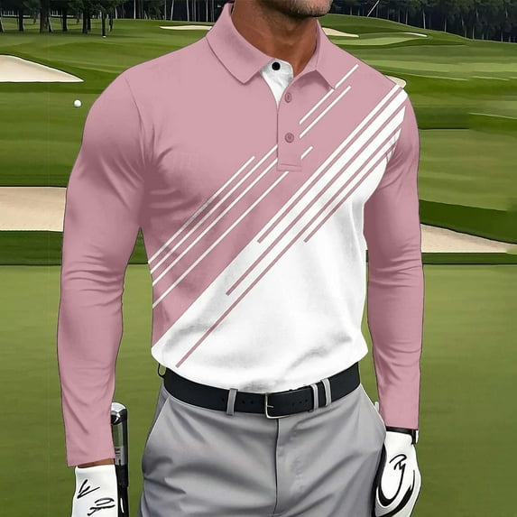 Golf Shirts for Men Long Sleeve Tshirts Shirt Mens Business Casual Color Block Pullover Button Collared Breathable Athletic Workout Tees Tops
