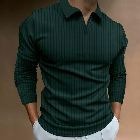 Golf Shirts for Men Long Sleeve V Neck Collar T-Shirts Mens Business Casual Solid Color Pullover Stretchy Slim-Fit Office Work Tees Tops
