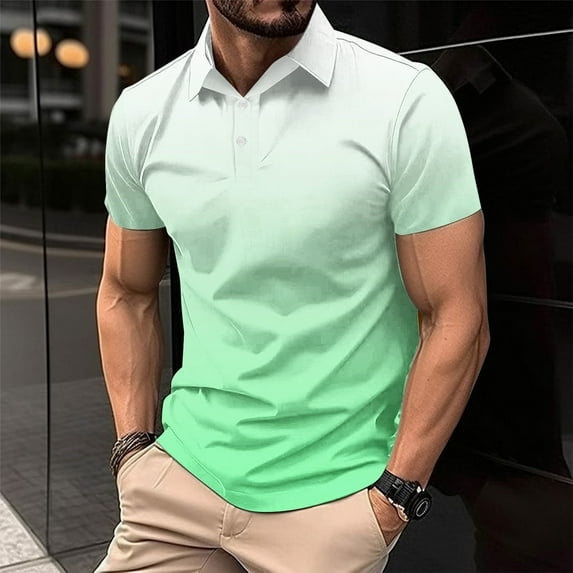 Golf Shirts for Men M-4XL Big and Tall Short Sleeve Tees Shirt Plus Size Pullover Button Collared Gradient Printed Breathable Workout Tops