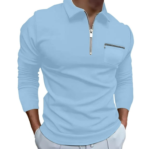 Golf Shirts for Men,Mens Golf Shirt,Men Solid Color Pocket Long Sleeves Flip Collar Fashion Golf Shirt,Shirt for Men
