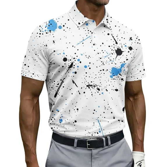 Golf Shirts for Men Performance Short Sleeve Print Moisture Wicking Polo Shirt White XL