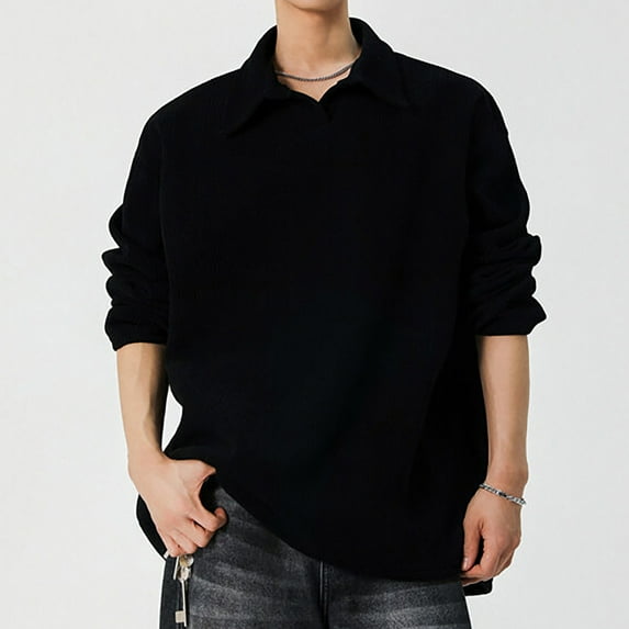 Golf Shirts for Men Pullover Long Sleeve Sweatshirts Mens Casual Solid Color Collared Loose Comfort Loungewear Workout T-Shirts Tops