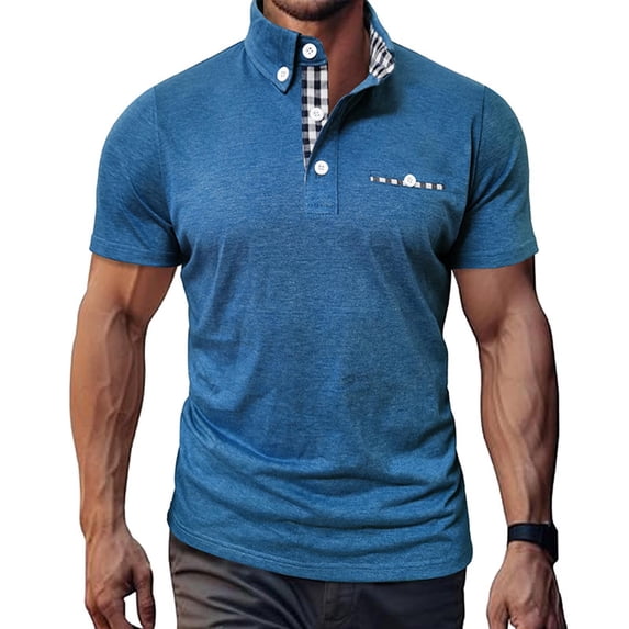 Golf Shirts for Men Short Sleeve Business Casual Tshirts Shirt Mens Pullover Button Collared Plaid Printed Breathable Athletic Workout Tees Tops