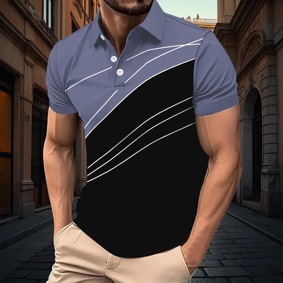 Golf Shirts for Men Short Sleeve Button Collared T-Shirts Mens Casual Color Block Pullover Slim Breathable Athletic Workout Tees Tops