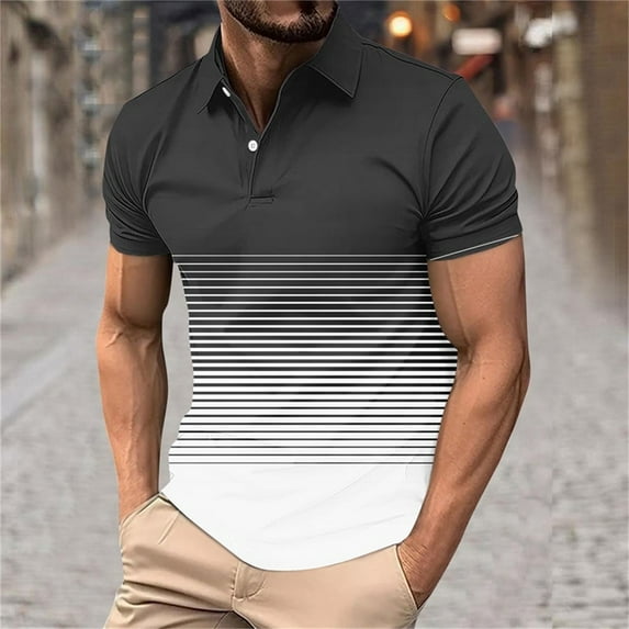 Golf Shirts for Men Short Sleeve Button Collared Tshirts Shirt Mens Casual Gradient Printed Pullover Slim Breathable Athletic Workout Tees Tops