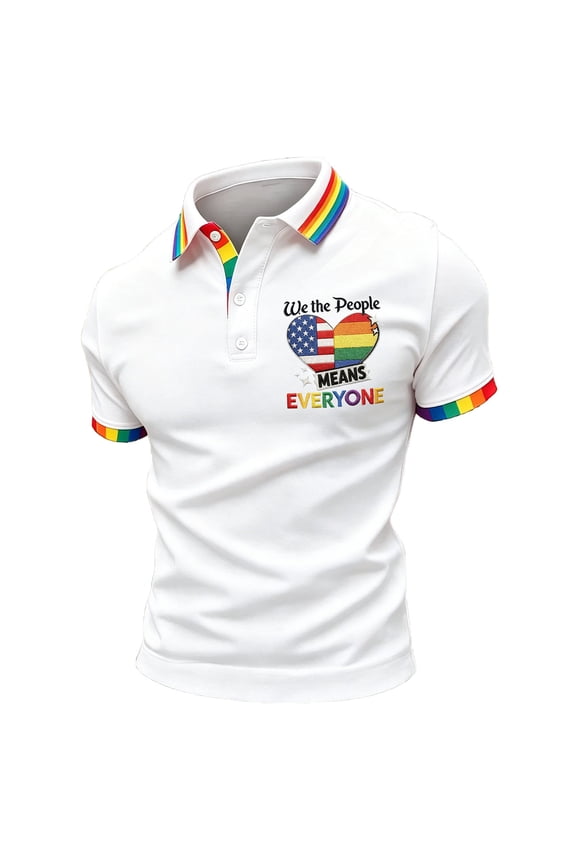 Golf Shirts for Men Short Sleeve Rainbow Cuff Pride Polo Shirt Casual Button Collar Summer Tops for Outdoor and Parade
