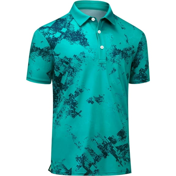 Golf Shirts for Men Short Sleeve Recycled Polyester Moisture Wicking Dry Fit Performance Print Polo Shirt