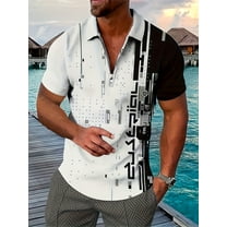 Golf Shirts for Men Short Sleeve Regular Fit Moisture Wicking Performance Casual Striped Print Mens Polo Shirts White M