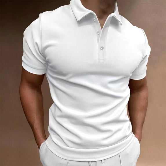 Golf Shirts for Men Short Sleeve T-Shirts Mens Casual Solid Color Pullover Slim Button Collared Breathable Going-Out Athletic Workout Tees Tops