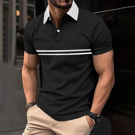 Golf Shirts for Men Short Sleeve Tshirts Shirt Mens Casual Color Block Pullover Button Collared Breathable Going-Out Athletic Workout Tees Tops
