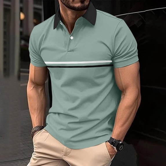 Golf Shirts for Men Short Sleeve Tshirts Shirt Mens Casual Color Block Pullover Button Collared Breathable Going-Out Athletic Workout Tees Tops