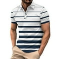 thumbnail image 1 of Golf Shirts for Men Short Sleeve Tshirts Shirt Mens Casual Stripe Printed Pullover Button Collared Loose Breathable Athletic Workout Tees Tops, 1 of 4