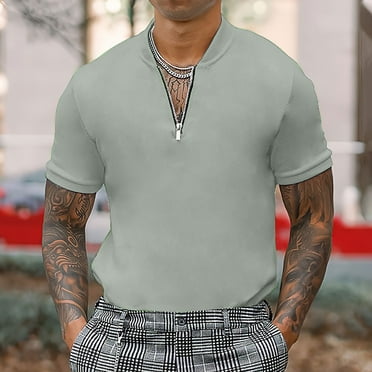 Golf Shirts for Men Short Sleeve with Zipper Stand Collared Athletic T-Shirts Mens Casual Pullover Solid Color Breathable Workout Tees Tops