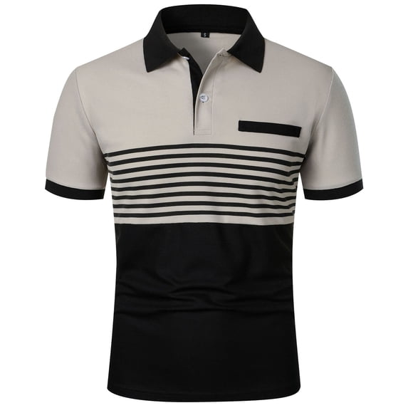 Golf Shirts for Men Striped Button Down Short Sleeve Casual Business Pullover Tops Fathers Day Gift