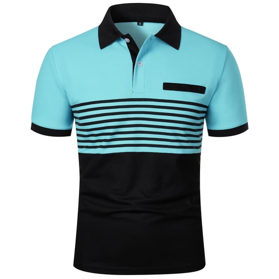 Golf Shirts for Men Striped Button Down Short Sleeve Casual Business Pullover Tops Fathers Day Gift