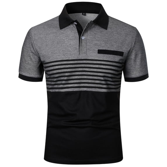 Golf Shirts for Men Striped Button Down Short Sleeve Casual Business Pullover Tops Fathers Day Gift