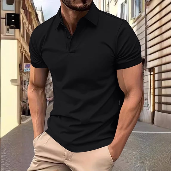 Golf Shirts for Men with Button Collared Short Sleeve T-Shirts Mens Casual Solid Color Pullover Slim Breathable Athletic Workout Tees Tops