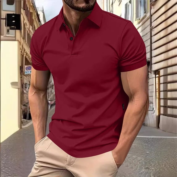 Golf Shirts for Men with Button Collared Short Sleeve T-Shirts Mens Casual Solid Color Pullover Slim Breathable Athletic Workout Tees Tops