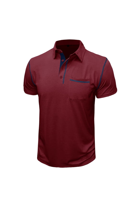 Golf Shirts for Men with Pocket Short Sleeve Tshirts Shirt Mens Casual Solid Color Pullover Button Collared Breathable Going-Out Workout Tees Tops