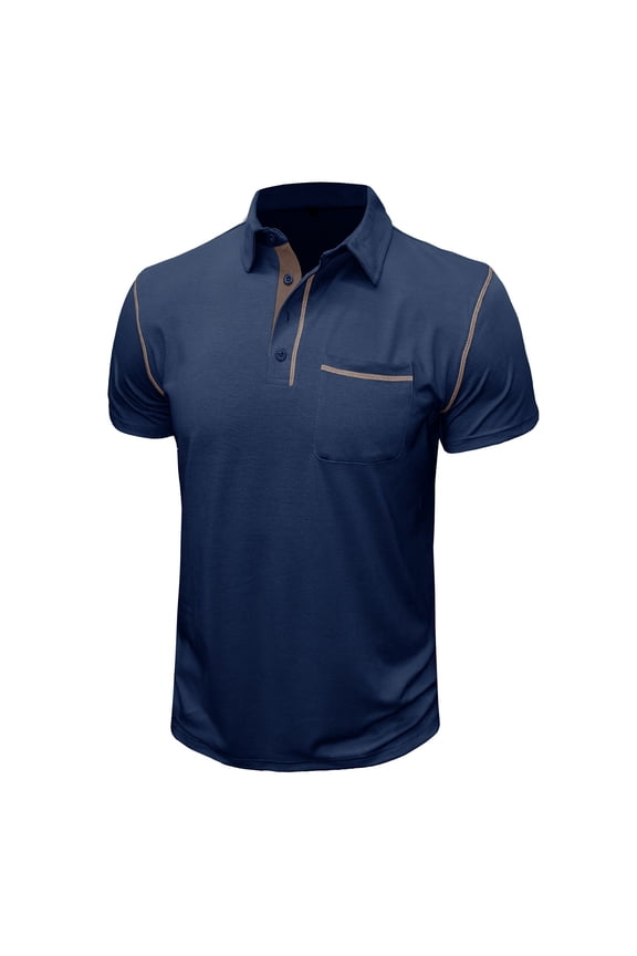 Golf Shirts for Men with Pocket Short Sleeve Tshirts Shirt Mens Casual Solid Color Pullover Button Collared Breathable Going-Out Workout Tees Tops