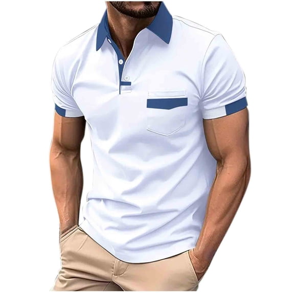 Golf Shirts for Men with Pocket and Button Collared Short Sleeve Tshirts Shirt Mens Business Casual Color Block Pullover Athletic Workout Tees Tops