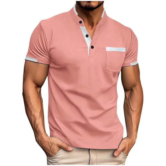Golf Shirts for Men with Pocket and Button Mock Neck Short Sleeve T-Shirts Mens Casual Color Block Pullover Breathable Business Workout Tees Tops