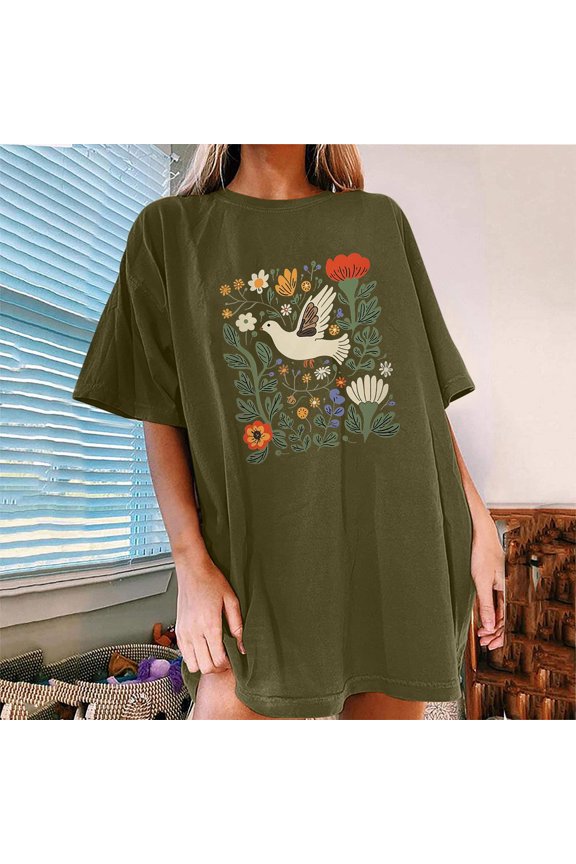 Golf Shirts Womens T Shirts Loose Fit Cotton Floral Tops for Women Oversized Tee Shirts Plus Size New & Trending