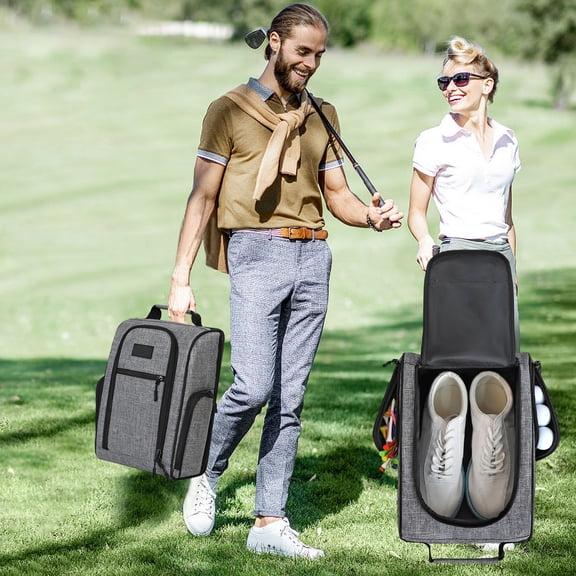 Golf Shoe Bag Breathable Dustproof Oxford Fabric Travel Shoe Case with Pockets Portable Storage Bag for Men Women Gray 14x9.4x6 Inches