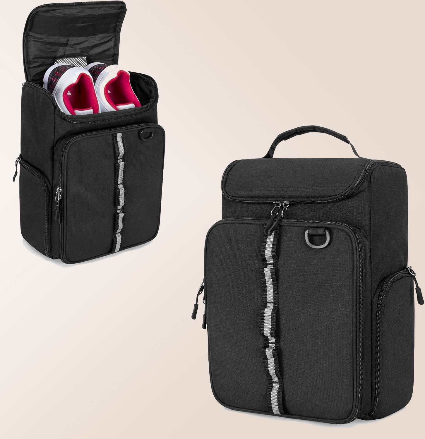 Golf Shoe Bag Holds A Pair of Shoes, Golf Shoe Carrier with Gloves Holders, Front and Side Accessory Pockets for Tees, Gloves and Ball, Black