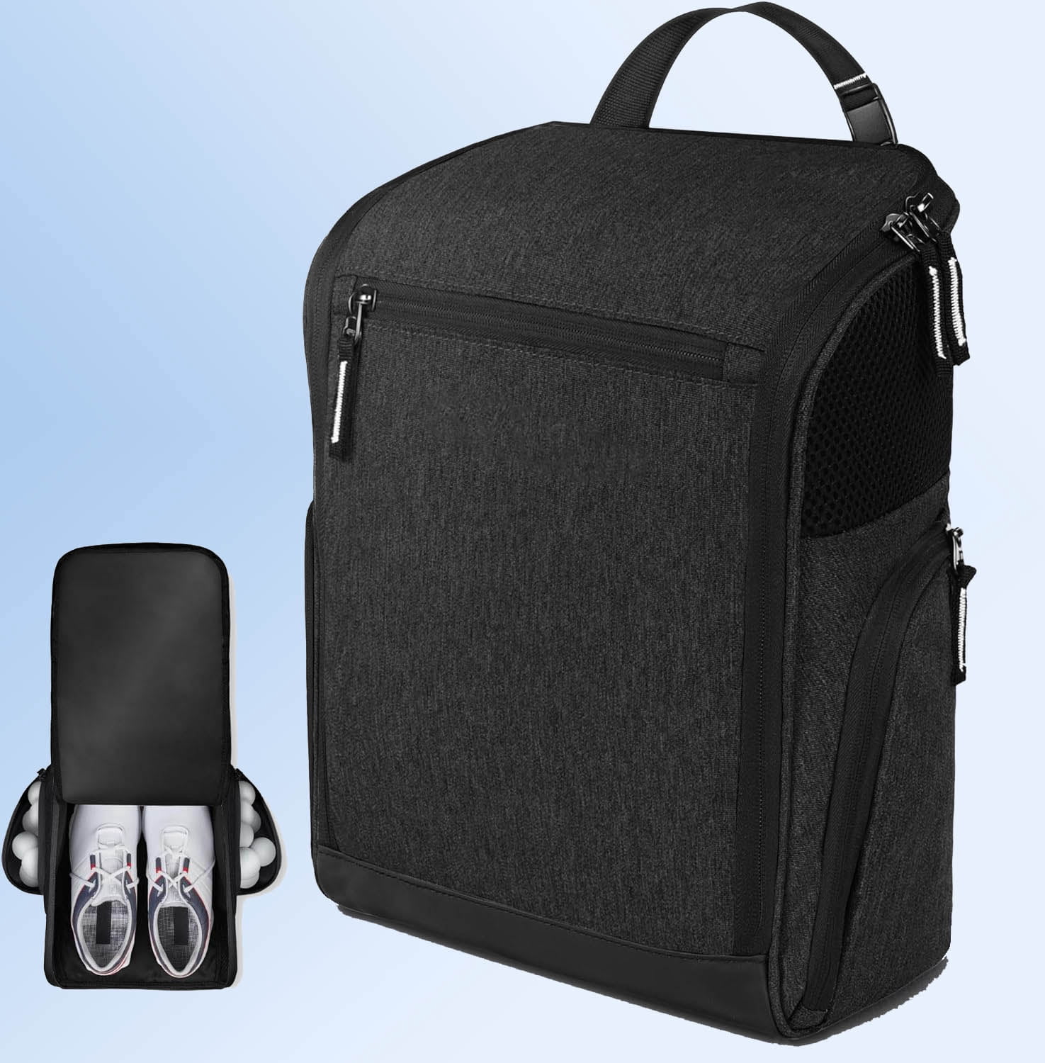 Golf Shoe Bag, Padded Carry Bag with Clasped Strap Handle & Side Ventilation, Pockets for Golf Tees, Balls & Accessories