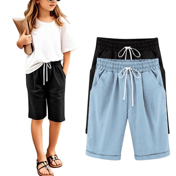 Golf Shorts Boys 10-12 Shorts for Girls Summer Casual Knee Length Bermuda Shorts Kids High Waisted Drawstring Short Pants Teen Girls Clothes