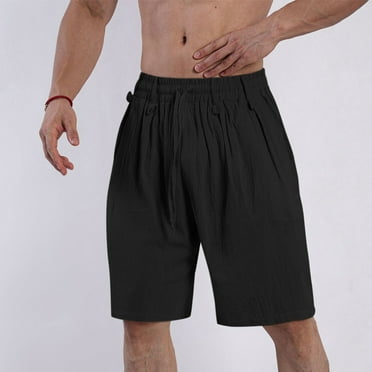 Golf Shorts Fashionable Men's Casual Solid Color Cotton Linen Elastic Tie Five Shorts Beach Pants