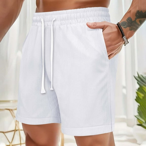 Golf Shorts Men Solid Color Casual Fashion Exercise Loose Drawstring Pants Beach Pants White XL