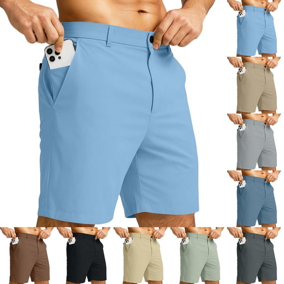 Golf Shorts for Men Stretch Shorts for Work Casual Hiking Multiple Pockets Flat Front Brown XL