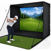 Golf Simulator Enclosure 10x8ft - Golf Hitting Enclosure with Auto Ball Return,Steel Base, Silent Impact Screen & Full Coverage Netting for Home Garage Indoor Training