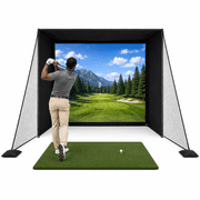 Golf Simulator Enclosure with Upgraded Impact Screen, 10x8ft Projection Screen, Aluminum Frame & Shank Nets for Indoor Golf Training w/ Real Balls