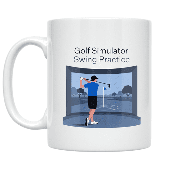 Golf Simulator Swing Practice Art - Golf Enthusiast - 11 oz Ceramic Coffee Mug