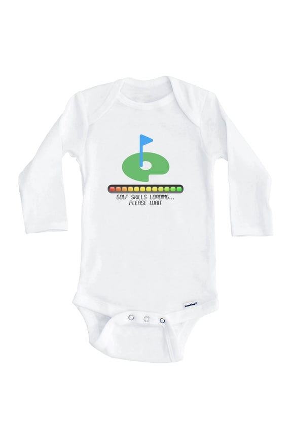 Golf Skills Loading Please Wait Funny One Piece Baby Bodysuit (Long Sleeve), 6-9 Months White
