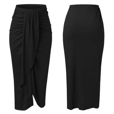 Skirts For Women Casual Slit Wrap Asymmetrical Elastic High Waist Maxi ...